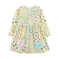 thumbnail image 1 of Cethrio Girls Cotton Dresses, Long Sleeve Casual Printed Crewneck Midi Dresses White Size 7 T, 1 of 6