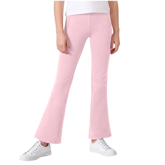 Cethrio Girls Cotton Leggings, Dancing Stretchy Casual Elastic Waist Flare Pants with Pockets Pink Size 3-4 T