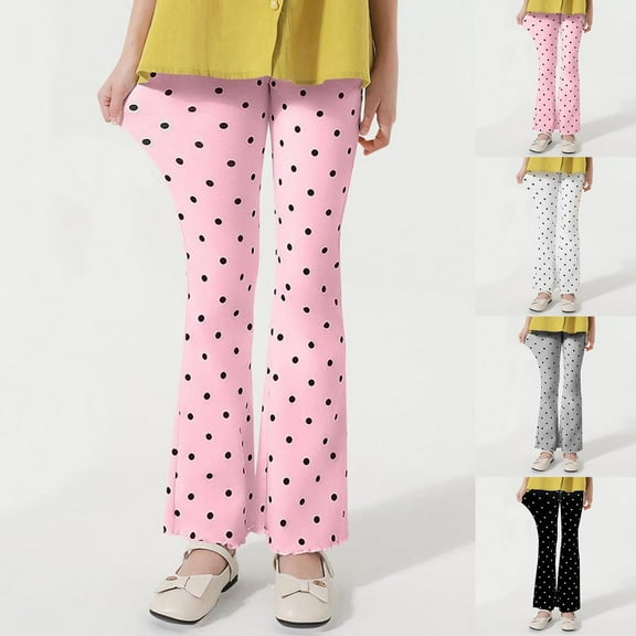 Cethrio Girls Cotton Leggings, Printed Stretch Dancing Elastic Waist Flare Pants Pink Size 10-12