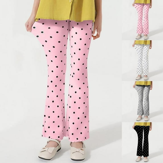 Cethrio Girls Cotton Leggings, Printed Stretch Dancing Elastic Waist Flare Pants Pink Size 10-12