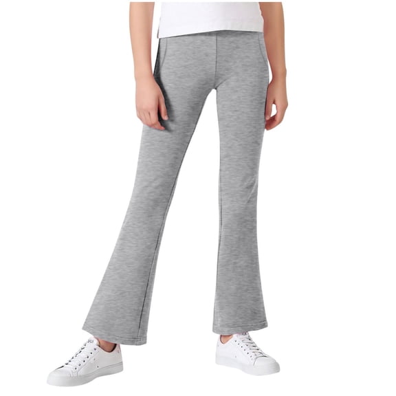 Cethrio Girls Cotton Leggings, Stretchy Casual Dancing Elastic Waist Flare Pants with Pockets Gray Size 10-12