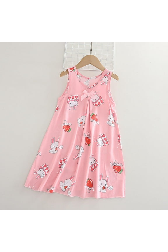 Girls' Cotton Nightgowns, Soft Comfy Sleeveless Summer Sleep Dresses Pink Size 1-14T