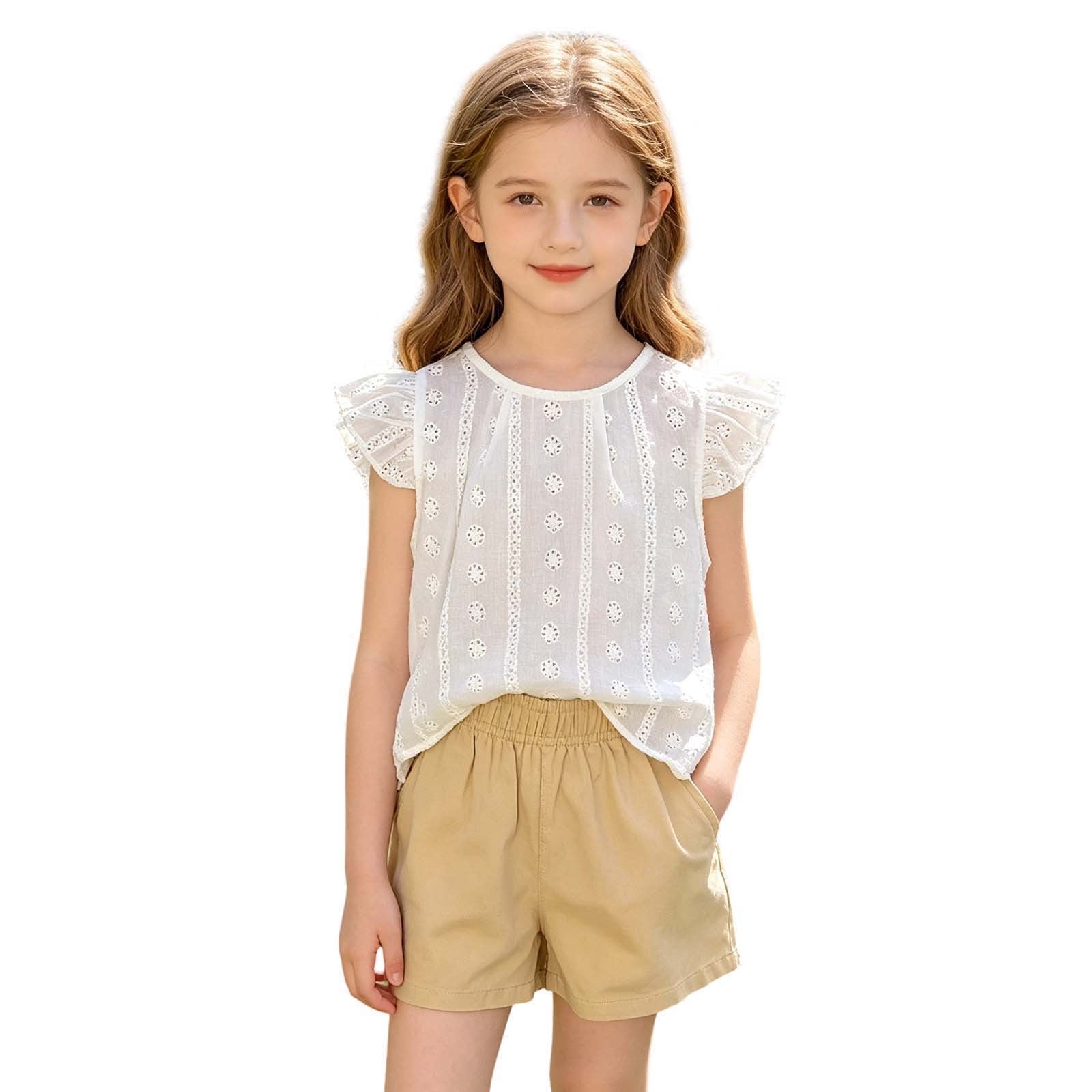 Cethrio Girls Cotton Outfit Sets, 2 Piece Fashion School Flutter Sleeve ...