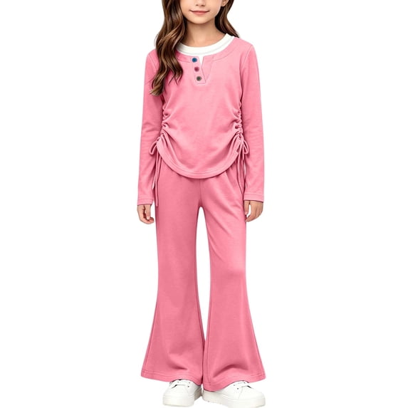 Cethrio Girls Cotton Outfit Sets, 2 Piece Outdoor Long Sleeve Spring Fall Girls' Clothing Sets Pink Size 10