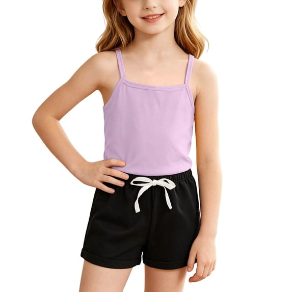 Cethrio Girls Cotton Outfit Sets, 2 Piece Sleeveless Soft Casual Kids' Summer Clothing Sets Pink Size 1-2 T