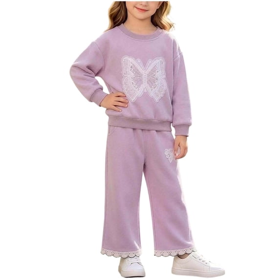 Cethrio Girls Cotton Outfit Sets, Casual Long Sleeve 2 Piece Pullover Girls' Clothing Sets Purple Size 1-2 T