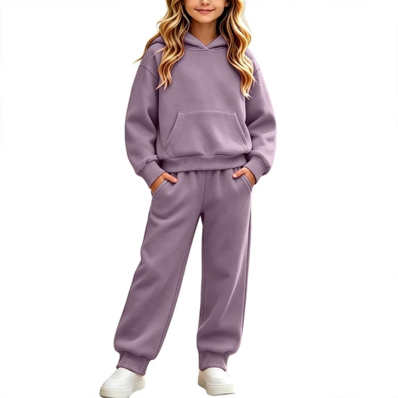 Cethrio Girls Cotton Outfit Sets, Long Sleeve 2 Piece Casual Spring Fall Girls' Clothing Sets Purple Size 6
