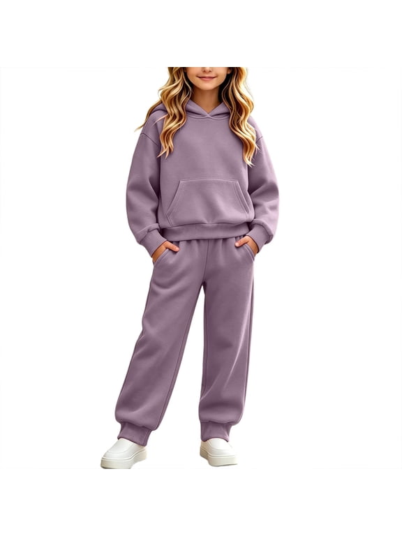 Girls Cotton Outfit Sets, Long Sleeve 2 Piece Casual Spring Fall Girls' Clothing Sets Purple Size 6