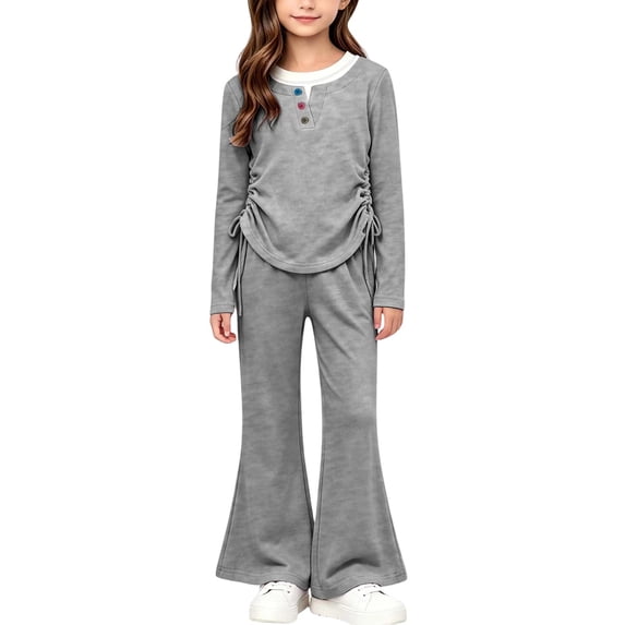 Cethrio Girls Cotton Outfit Sets, Long Sleeve Outdoor 2 Piece Spring Fall Girls' Clothing Sets Gray Size 1-2 T