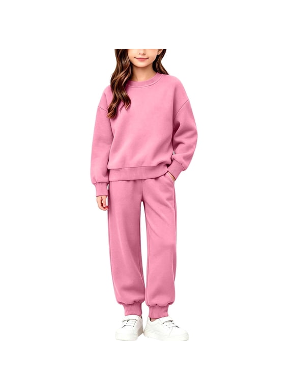 Girls Cotton Outfit Sets, Pullover Long Sleeve Spring Fall 2 Piece Girls' Clothing Sets Hot Pink Size 7-8 T