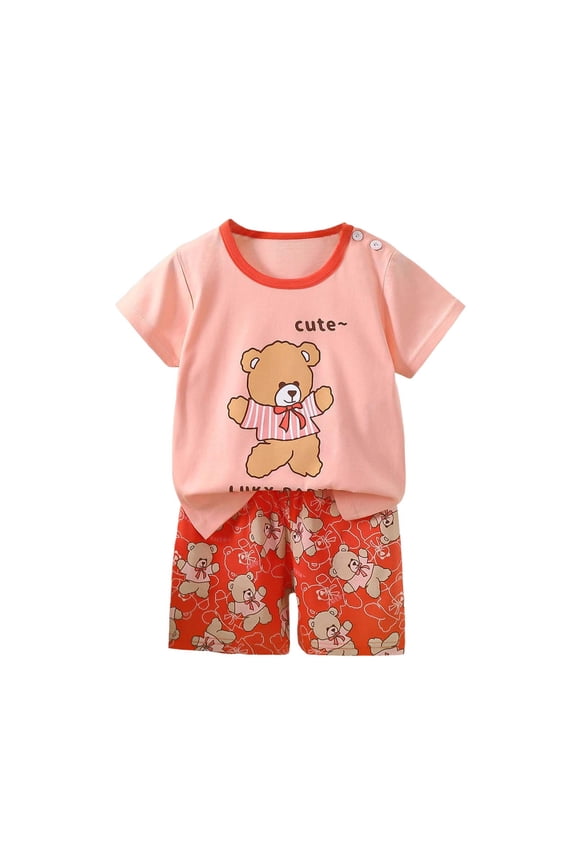 Girls Cotton Outfit Sets, Short Sleeve 2 PC Cute Printed Kids Clothing Sets Multicolor Size 5-6 T