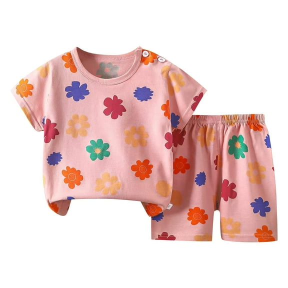 Cethrio Girls Cotton Outfit Sets, Short Sleeve Printed Summer Cute Girls' Clothing Sets White Size 5-6T