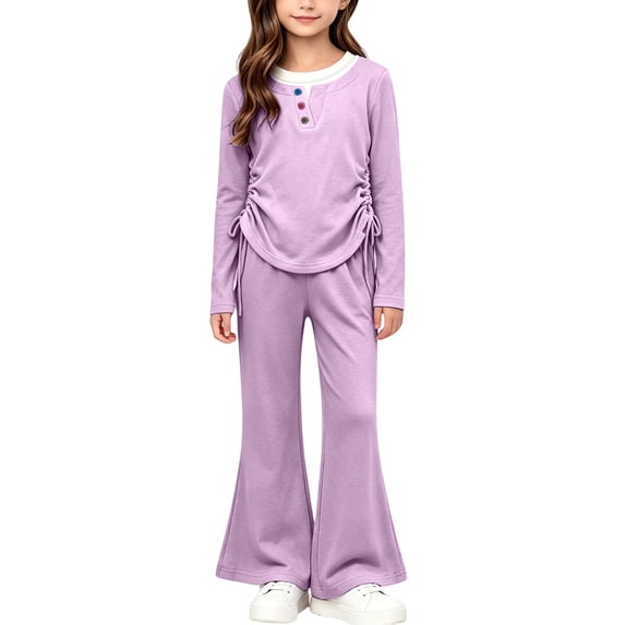 Cethrio Girls Cotton Outfit Sets, Spring Fall Outdoor 2 Piece Long Sleeve Girls' Clothing Sets Purple Size 3-4 T