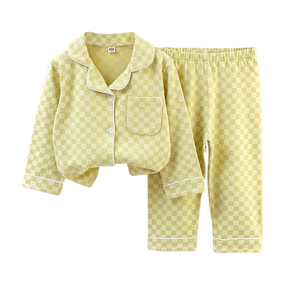 Cethrio Girls Cotton Pajama Sets, Comfy Collared 2-piece Long Sleeve Sleepwear Sets Green Size 4-5T