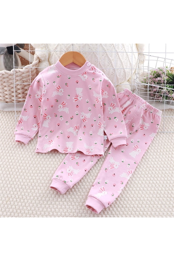 Girls Cotton Pajama Sets, Long Sleeve Casual Crewneck 2 Piece Girls' Sleepwear Pink Size 9-10 T