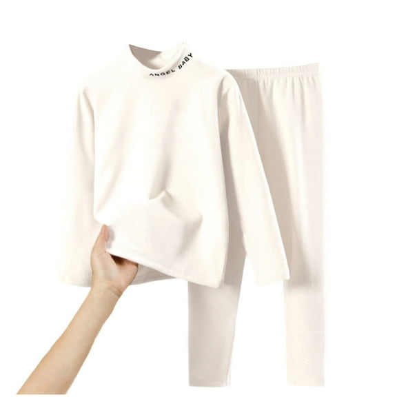 Cethrio Girls Cotton Pajama Sets, Thermal 2 Piece Comfy Stretch Girls' Sleepwear White Size 10-12T