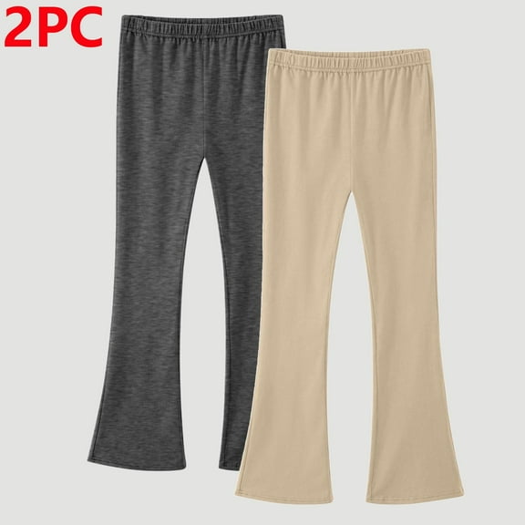 Cethrio Girls Cotton Pants, 2 Piece Stretchy School Elastic Waist Flare Pants Orange Size 6