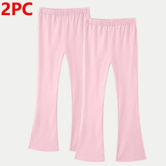 Cethrio Girls Cotton Pants, Elastic Waist 2 Piece Stretchy Dancing Flare Pants Pink Size 7-8