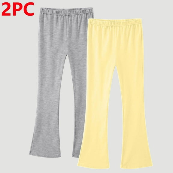 Cethrio Girls Cotton Pants, Elastic Waist Stretchy 2 Piece School Flare Pants Clear Size 10-12