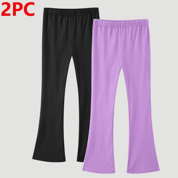 Cethrio Girls Cotton Pants, School Stretchy Elastic Waist 2 Piece Flare Pants Blue Size 6