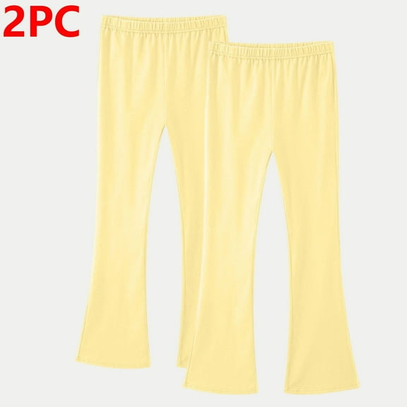 Cethrio Girls Cotton Pants, Stretchy Elastic Waist Dancing 2 Piece Flare Pants Yellow Size 10-12