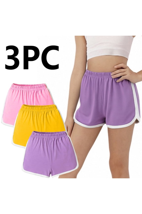 Girls Cotton Shorts, 3 Piece Summer Dancing Elastic Waist Athletic Shorts Multicolor Size 5-6T