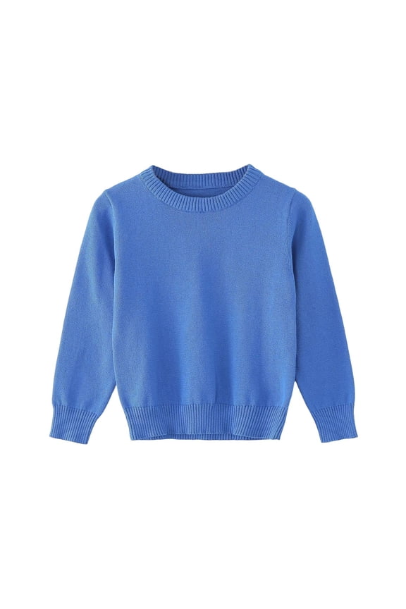 Girls Cotton Sweaters, Soft Thermal Stretchy Crew Neck Winter Clothing Blue Size 7