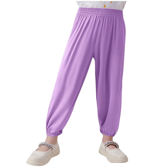 Cethrio Girls Cotton Sweatpants, Athletic Casual Loose Elastic Waist Jogger Pants Purple Size 7