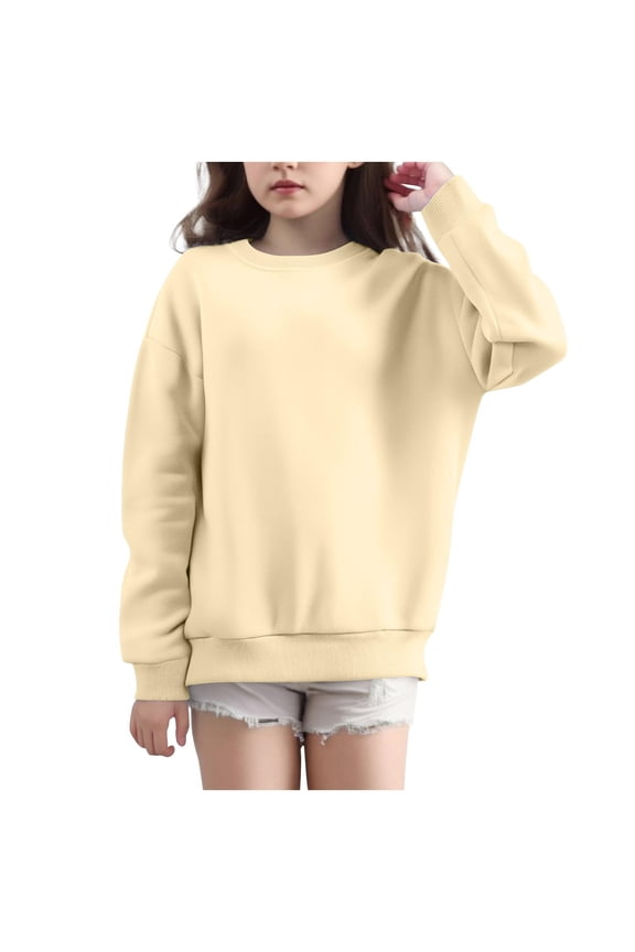 Girls Cotton Sweatshirts, Long Sleeve Casual Sports Crew Neck Fall Tops Khaki Size 7-8 T