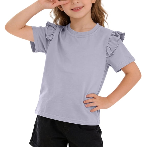 Cethrio Girls Cotton T-shirts, Fashion Casual Crew Neck Short Sleeve Summer Tops Kids Tees Blue Size 10