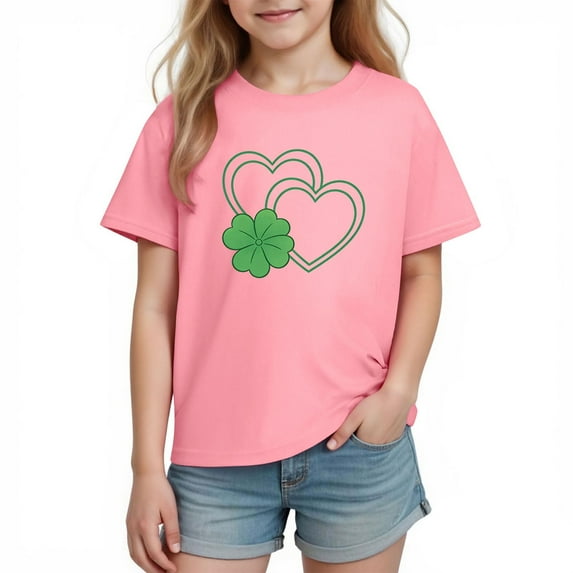 Cethrio Girls Cotton T-shirts, Party Short Sleeve Casual Graphic St Patrick's Day Tops Pink Size 9-10 T