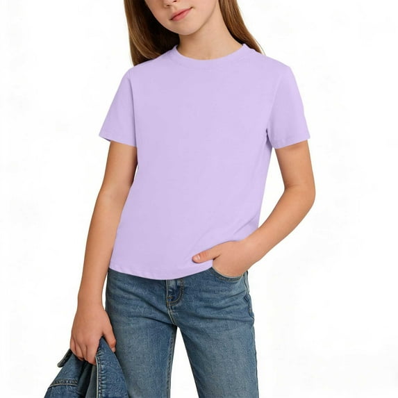 Cethrio Girls Cotton T-shirts, Soft Casual Short Sleeve Crew Neck Summer Tees Tops Purple Size 3-4 T