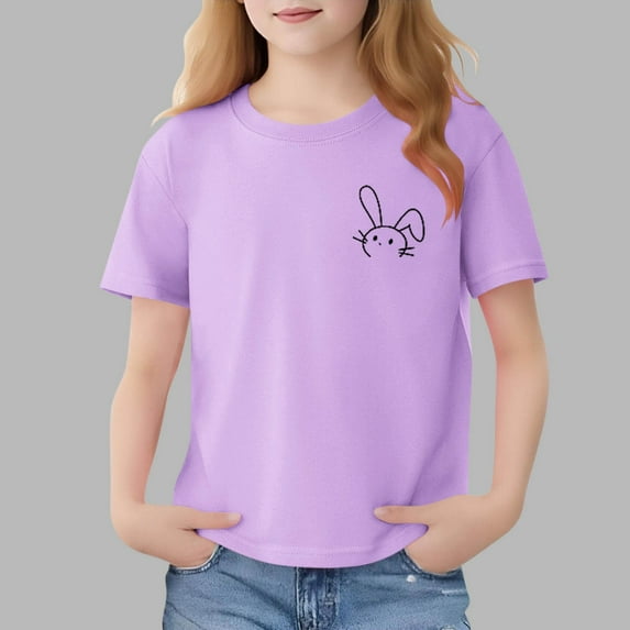 Cethrio Girls Cotton T-shirts, Vacation Short Sleeve Summer Casual Graphic Tees for Girl Purple Size 6