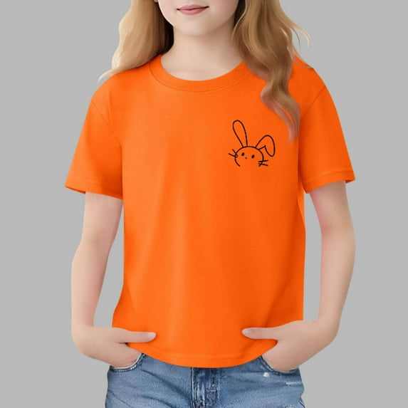 Cethrio Girls Cotton T-shirts, Vacation Summer Casual Short Sleeve Graphic Tees for Girl Orange Size 6