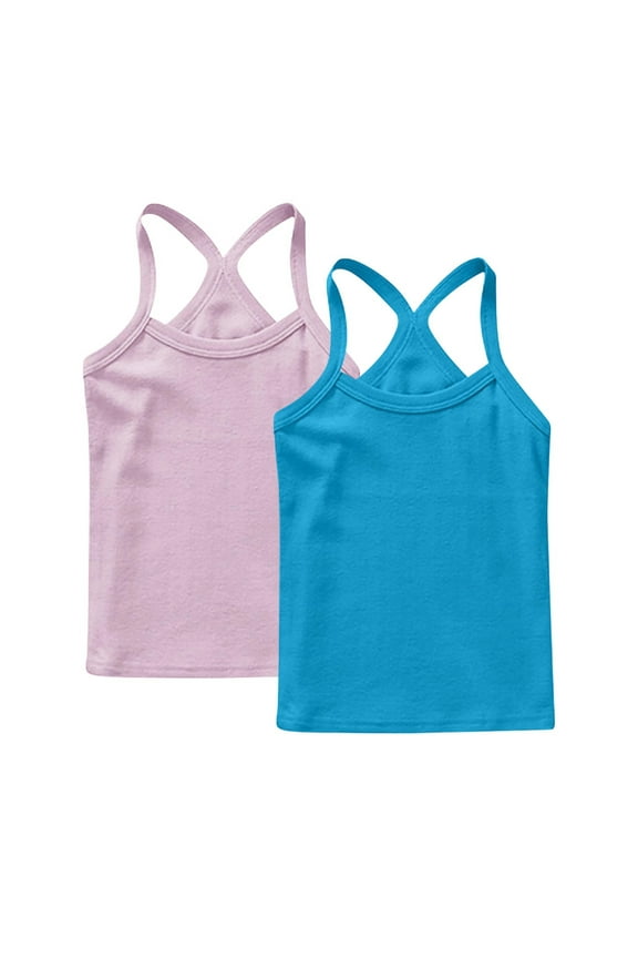 Girls Cotton Tank Tops, Backless 2 Pack Sleeveless 2025 Summer Tops Pink Size 6
