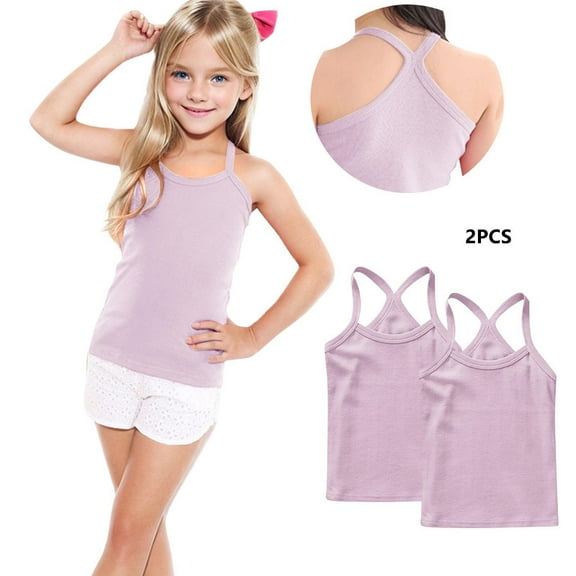 Cethrio Girls Cotton Tank Tops, Backless Sleeveless Solid Color 2 Pack Summer Tops Pink Size 10-12