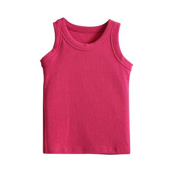 Cethrio Girls Cotton Tank Tops, Breathable Crewneck Casual Sleeveless Summer Undershirts Hot Pink Size 8