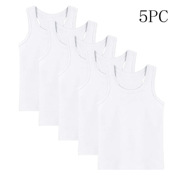 Cethrio Girls Cotton Tank Tops, Crew Neck 5 Piece Sleeveless Soft Kids Undershirts White Size 12