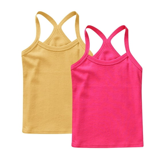 Cethrio Girls Cotton Tank Tops, Dancing Backless Sleeveless 2 Piece Summer Tops Yellow Size 6