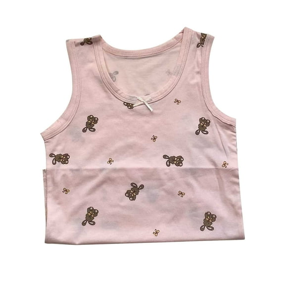 Cethrio Girls Cotton Tank Tops, Sleeveless Breathable Crewneck Printed Summer Undershirts Pink Size 10-12