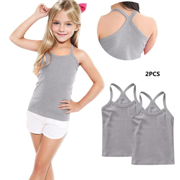 Cethrio Girls Cotton Tank Tops, Solid Color Sleeveless 2 Pack Backless Summer Tops Gray Size 12
