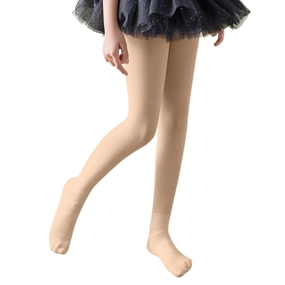 Cethrio Girls Cotton Tights, Elastic Waist Soft Dancewear Stretchy Leggings for Girl Beige Size 3-12 T