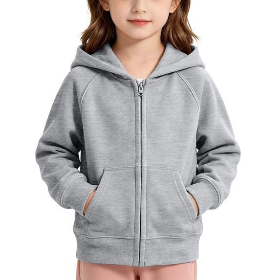 Cethrio Girls Cotton Zip up Hoodies, Long Sleeve Lightweight Casual Outdoor Fall Jackets with Pockets Gray Size 5-6 T