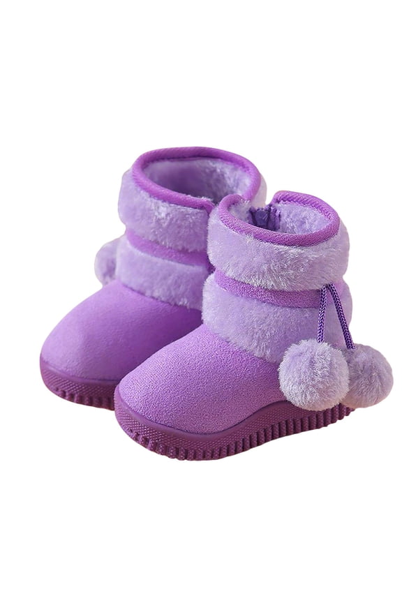 Girls Cozy Boots, Ankle-High Non-slip Warm Zipper Winter Snow Boots Purple Size 7（Toddler)