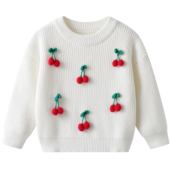 Cethrio Girls Crew Neck Sweaters, Fall Winter Long Sleeve Knitted Pullover Girls Clothing White Size 6-9 Months