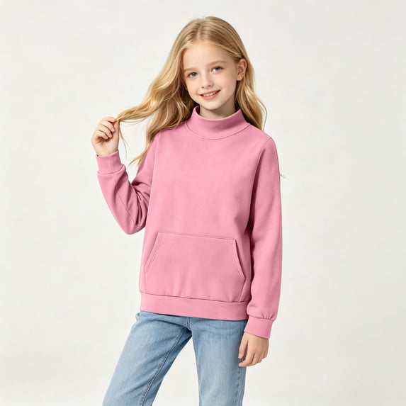 Cethrio Girls Crewneck Sweatshirts Size 14-16, Fleece-lined Long Sleeve Casual Pullover Kids Tops with Pockets Pink