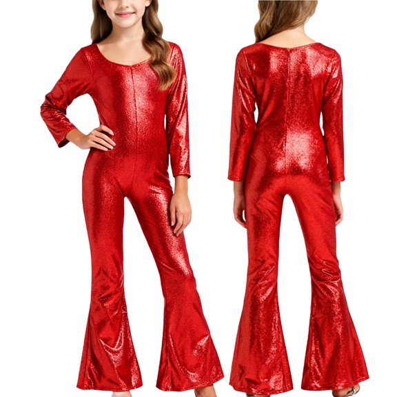 Cethrio Girls Dancewear Outfit Sets, One-piece Party Long Sleeve Fashion Girls' Clothing Sets Red Size 10-12
