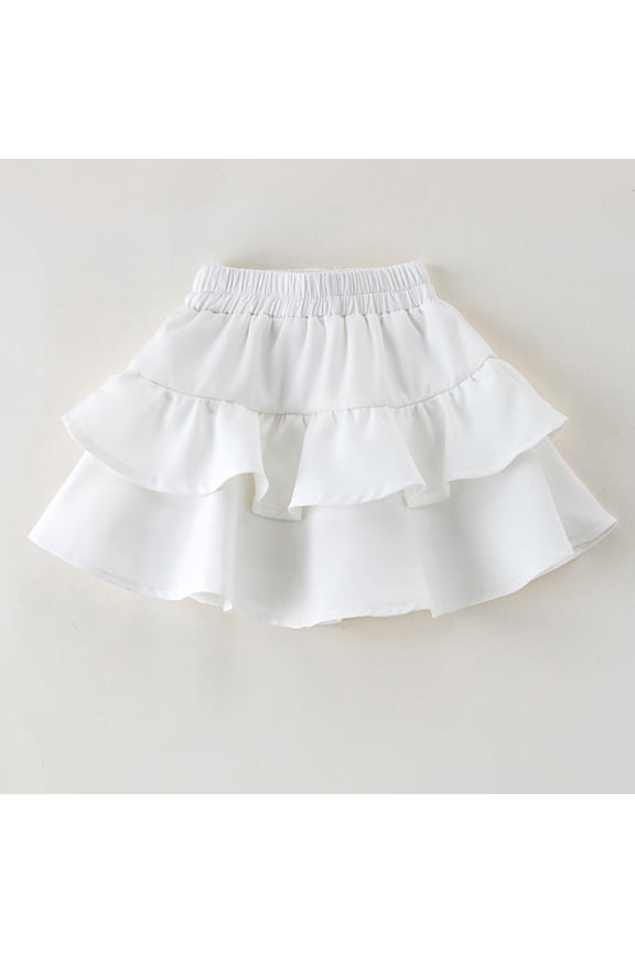 Girls Dancing Skirts, Elastic Waist A-line Ruffled School Uniform Mini Skirts White Size 9-10 T