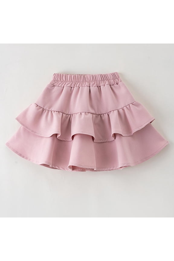 Girls Dancing Skirts, Ruffled A-line Elastic Waist School Uniform Mini Skirts Pink Size 3-4 T