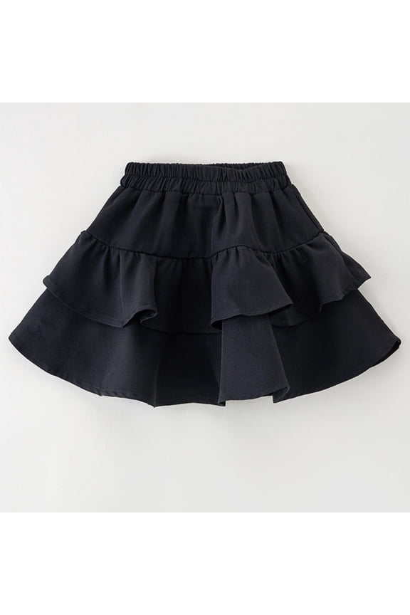 Girls Dancing Skirts, Ruffled Elastic Waist A-line School Uniform Mini Skirts Black Size 6